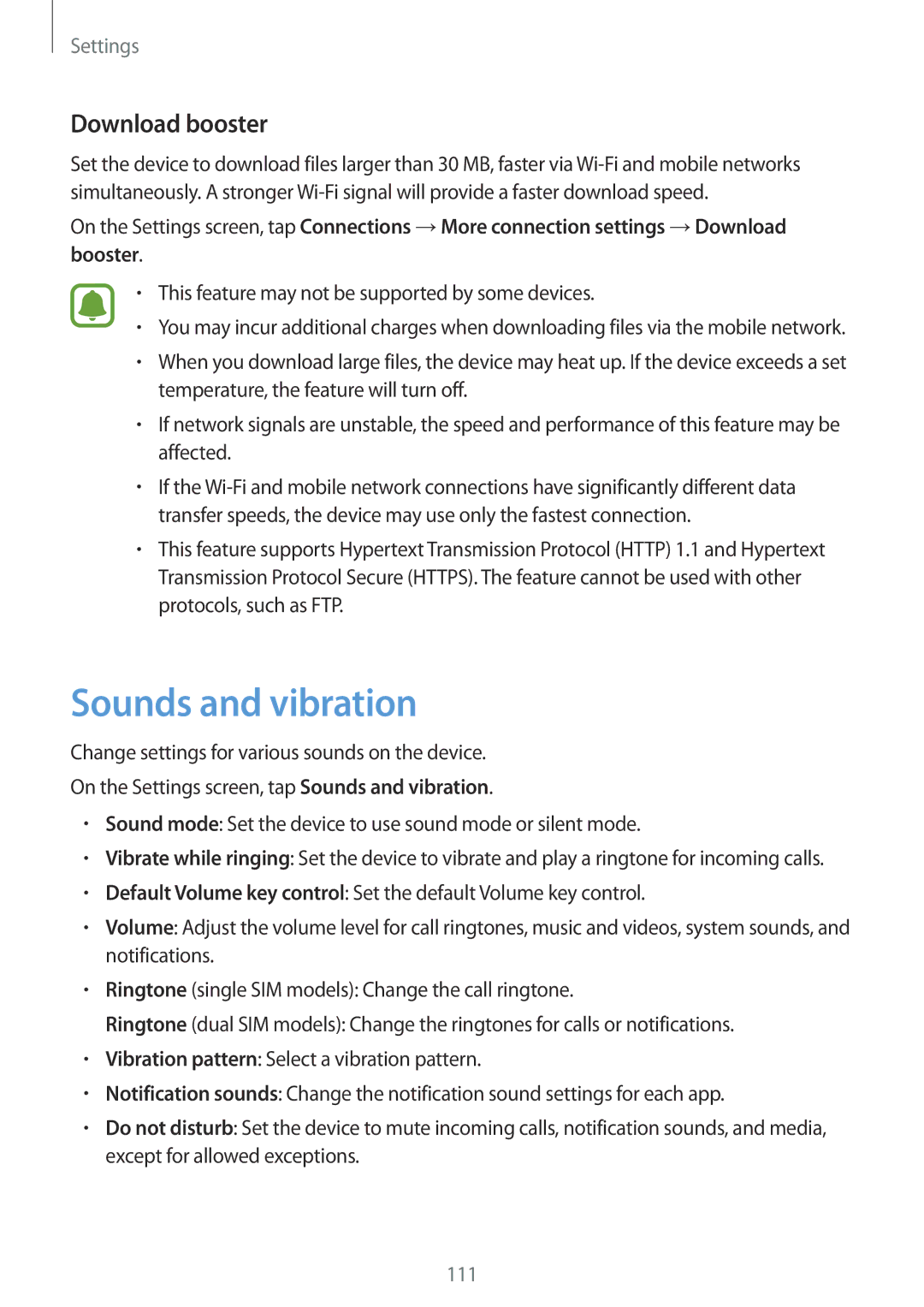 Samsung SM-A310FZWADBT, SM-A310FEDADBT, SM-A310FZKADBT, SM-A310FZDADBT, SM-A310FZWAXEF Sounds and vibration, Download booster 