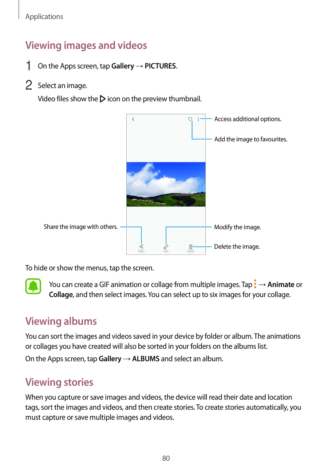 Samsung SM-A310FZWAITV, SM-A310FEDADBT, SM-A310FZKADBT manual Viewing images and videos, Viewing albums, Viewing stories 
