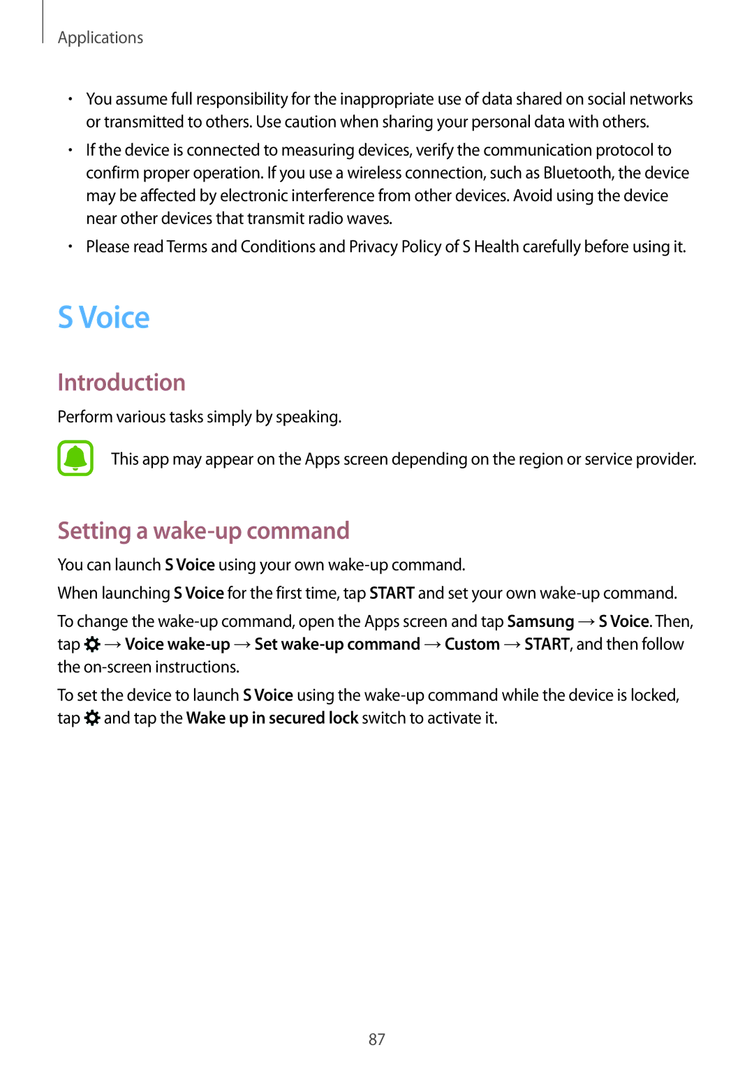 Samsung SM-A310FZWAKSA, SM-A310FEDADBT, SM-A310FZKADBT, SM-A310FZDADBT, SM-A310FZWADBT manual Voice, Setting a wake-up command 