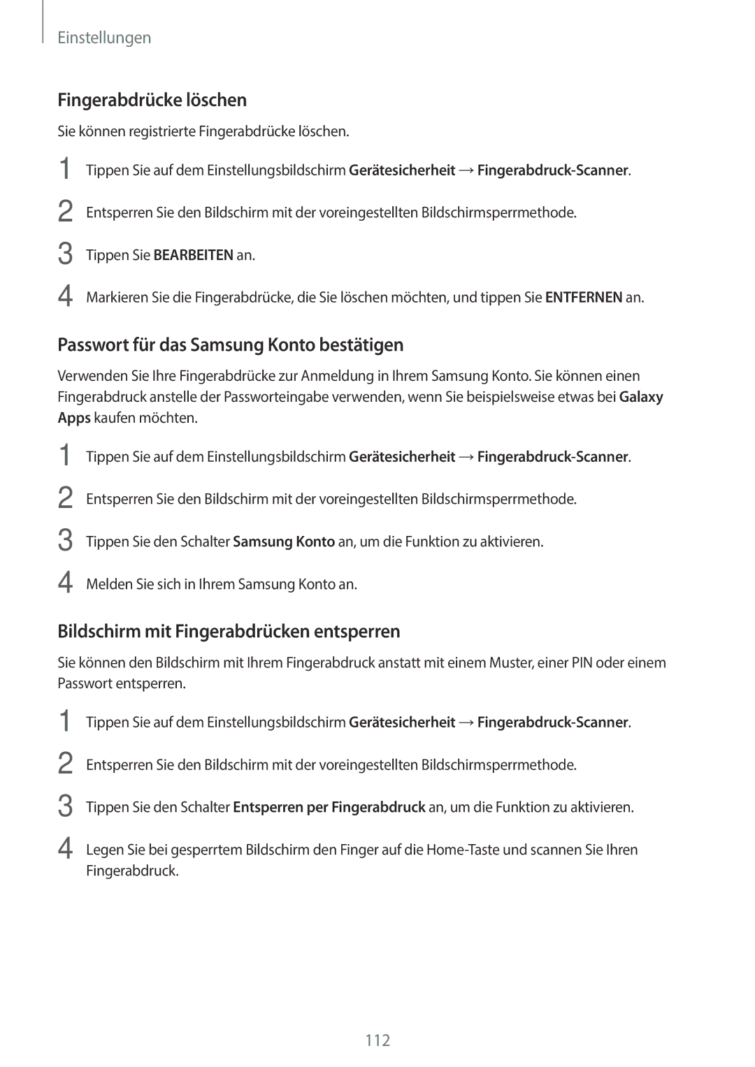 Samsung SM-A310FEDADBT, SM-A310FZKADBT, SM-A310FZDADBT Fingerabdrücke löschen, Passwort für das Samsung Konto bestätigen 