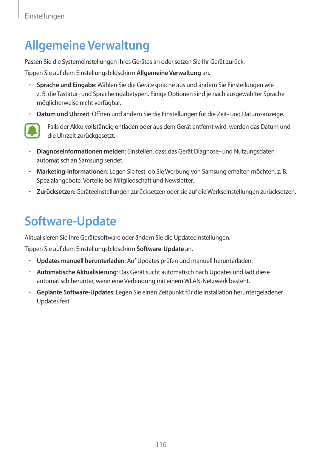 Samsung SM-A310FEDADBT, SM-A310FZKADBT, SM-A310FZDADBT, SM-A310FZWADBT manual Allgemeine Verwaltung, Software-Update 