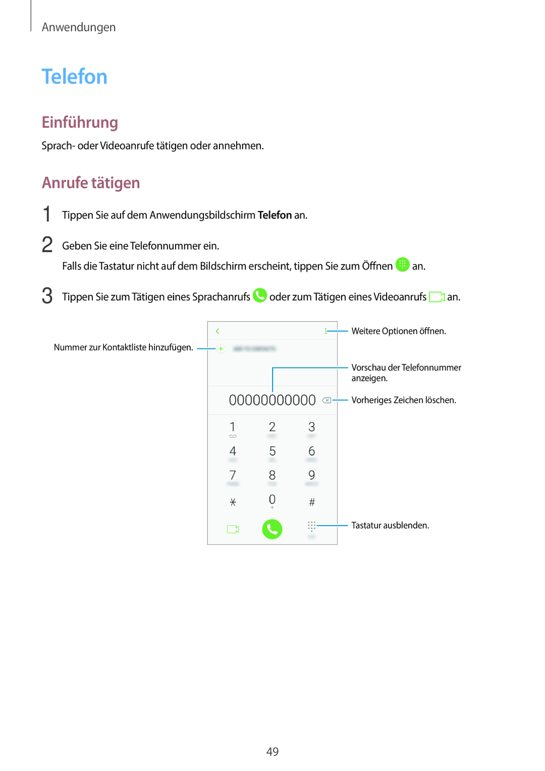 Samsung SM-A310FZKADBT, SM-A310FEDADBT, SM-A310FZDADBT, SM-A310FZWADBT manual Telefon, Anrufe tätigen 