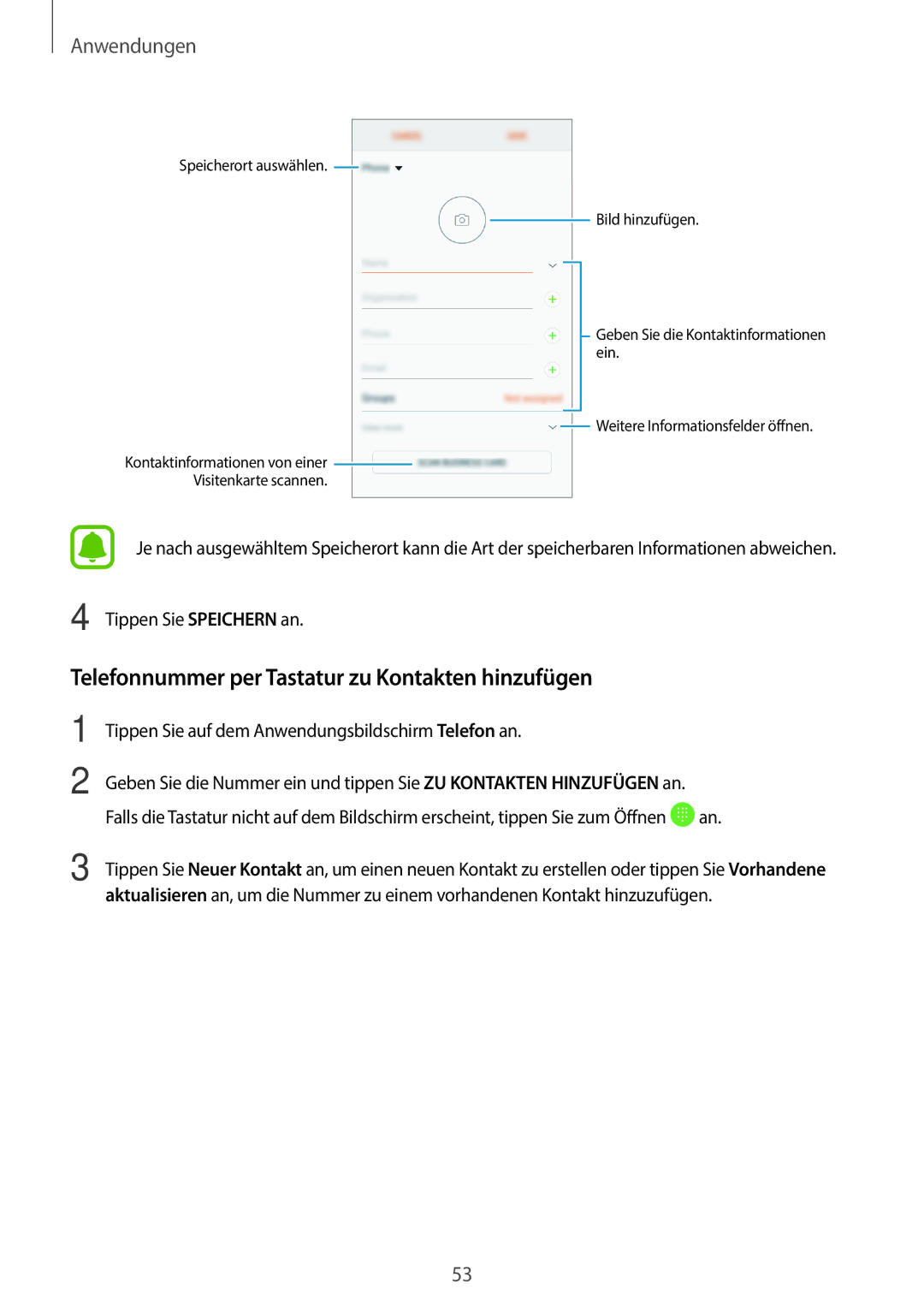 Samsung SM-A310FZKADBT, SM-A310FEDADBT, SM-A310FZDADBT, SM-A310FZWADBT Telefonnummer per Tastatur zu Kontakten hinzufügen 