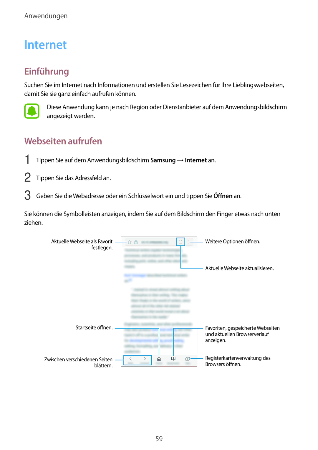 Samsung SM-A310FZWADBT, SM-A310FEDADBT, SM-A310FZKADBT, SM-A310FZDADBT manual Internet, Webseiten aufrufen 