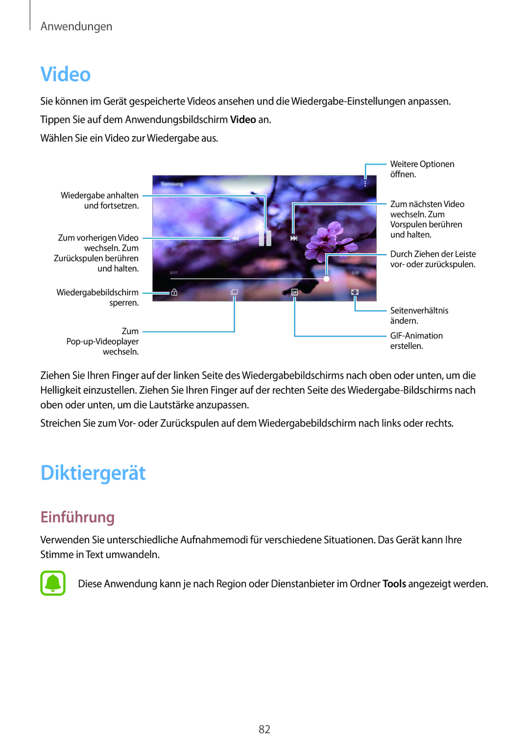 Samsung SM-A310FZDADBT, SM-A310FEDADBT, SM-A310FZKADBT, SM-A310FZWADBT manual Video, Diktiergerät 