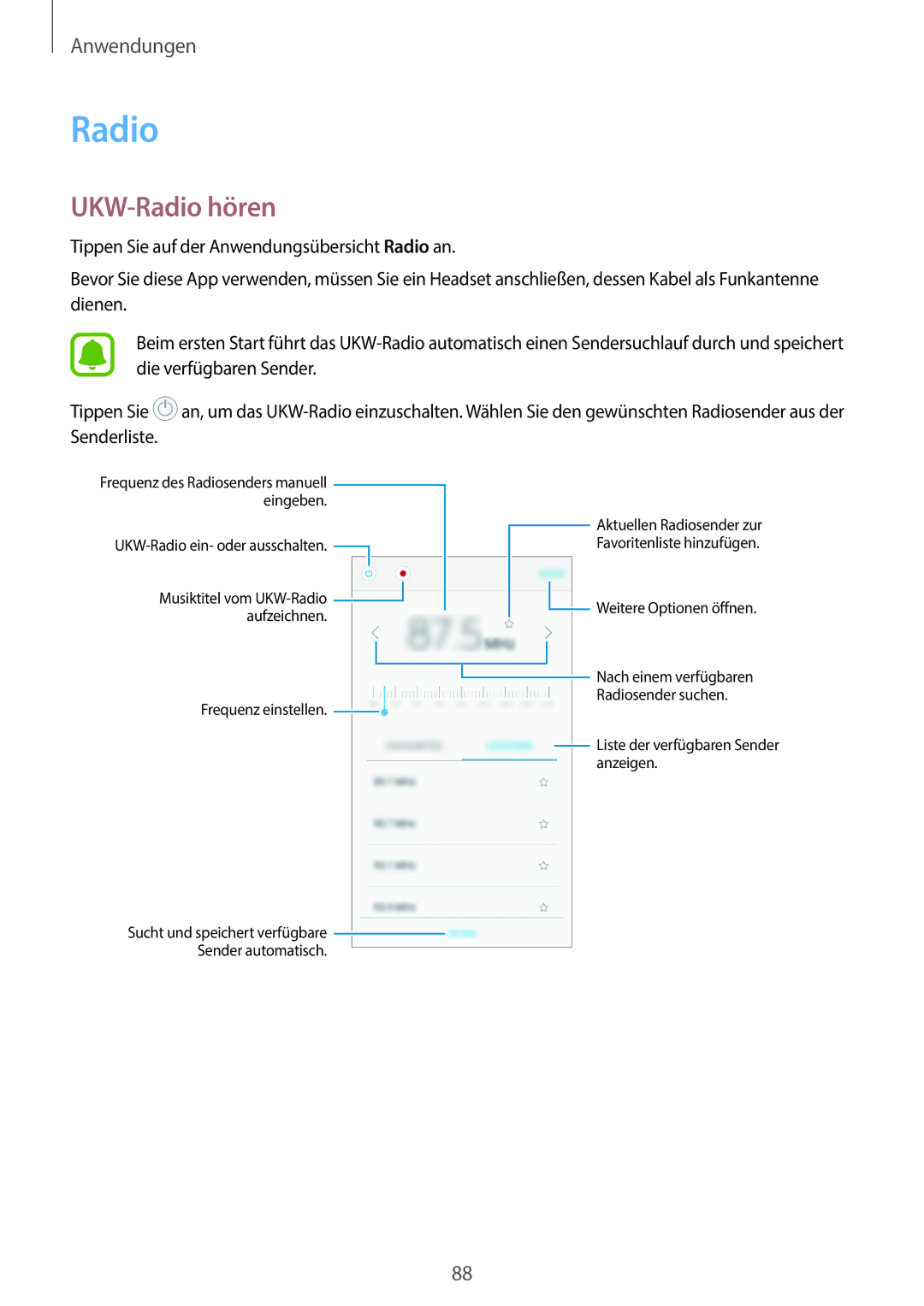 Samsung SM-A310FEDADBT, SM-A310FZKADBT, SM-A310FZDADBT, SM-A310FZWADBT manual UKW-Radio hören 