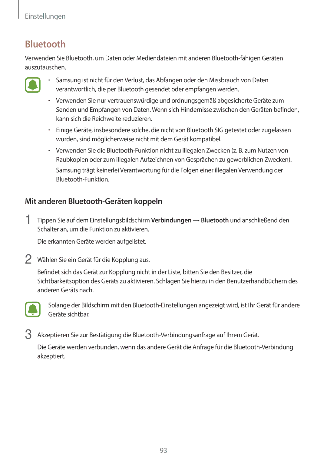 Samsung SM-A310FZKADBT, SM-A310FEDADBT, SM-A310FZDADBT, SM-A310FZWADBT manual Mit anderen Bluetooth-Geräten koppeln 