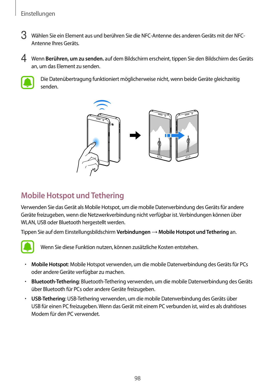 Samsung SM-A310FZDADBT, SM-A310FEDADBT, SM-A310FZKADBT, SM-A310FZWADBT manual Mobile Hotspot und Tethering 