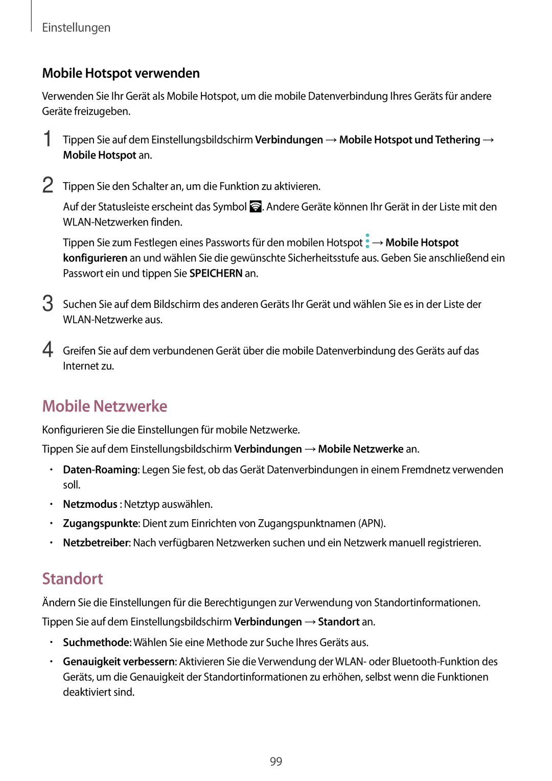 Samsung SM-A310FZWADBT, SM-A310FEDADBT, SM-A310FZKADBT, SM-A310FZDADBT Mobile Netzwerke, Standort, Mobile Hotspot verwenden 