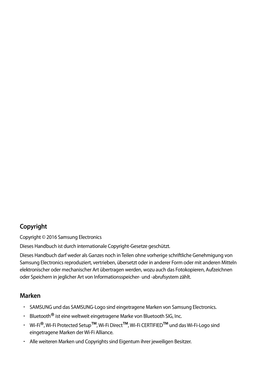 Samsung SM-A310FZWADBT, SM-A310FEDADBT, SM-A310FZKADBT, SM-A310FZDADBT manual Copyright, Marken 