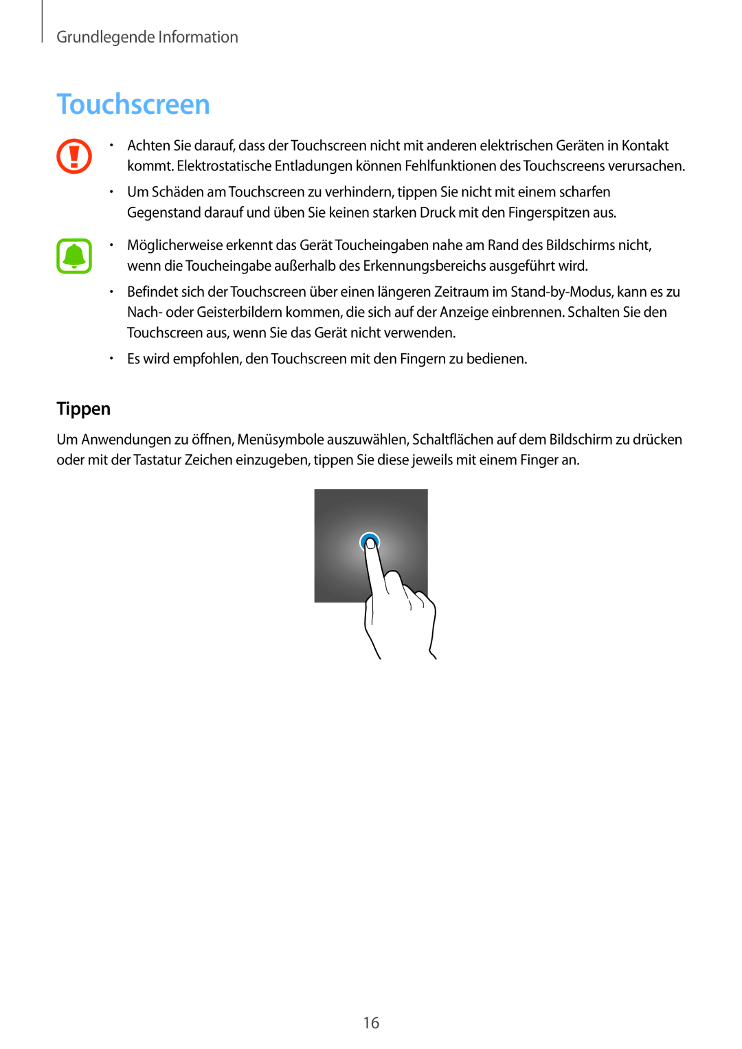 Samsung SM-A310FEDADBT, SM-A310FZKADBT, SM-A310FZDADBT, SM-A310FZWADBT manual Touchscreen, Tippen 