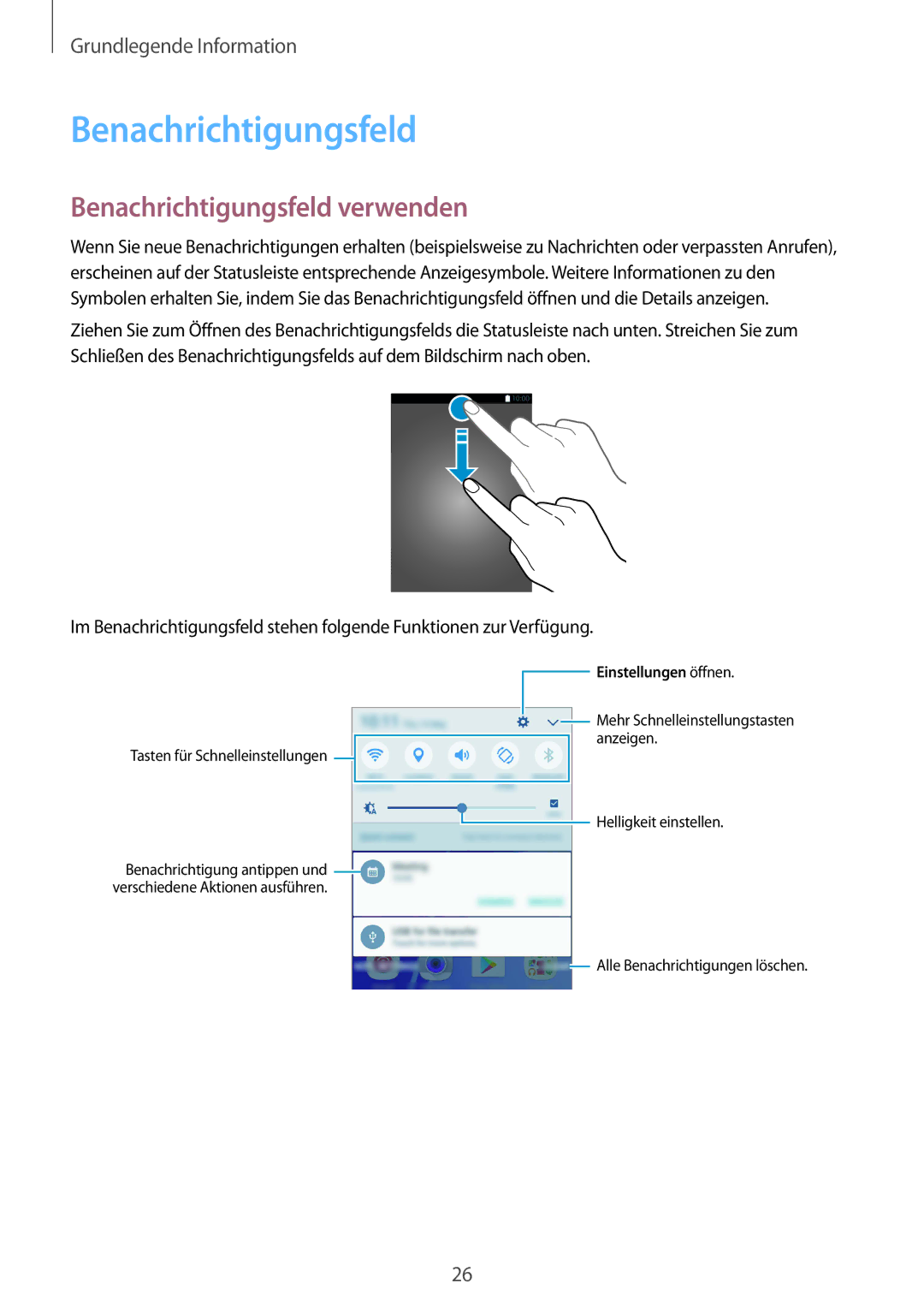 Samsung SM-A310FZDADBT, SM-A310FEDADBT, SM-A310FZKADBT, SM-A310FZWADBT manual Benachrichtigungsfeld verwenden 