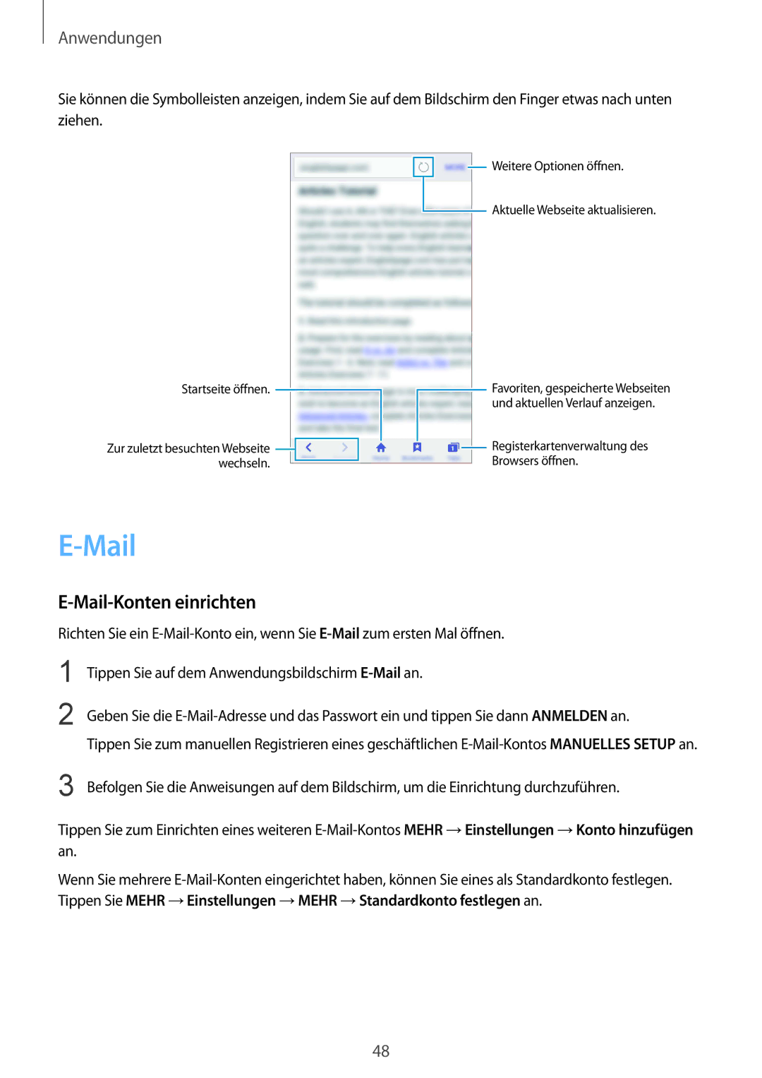 Samsung SM-A310FEDADBT, SM-A310FZKADBT, SM-A310FZDADBT, SM-A310FZWADBT manual Mail-Konten einrichten 