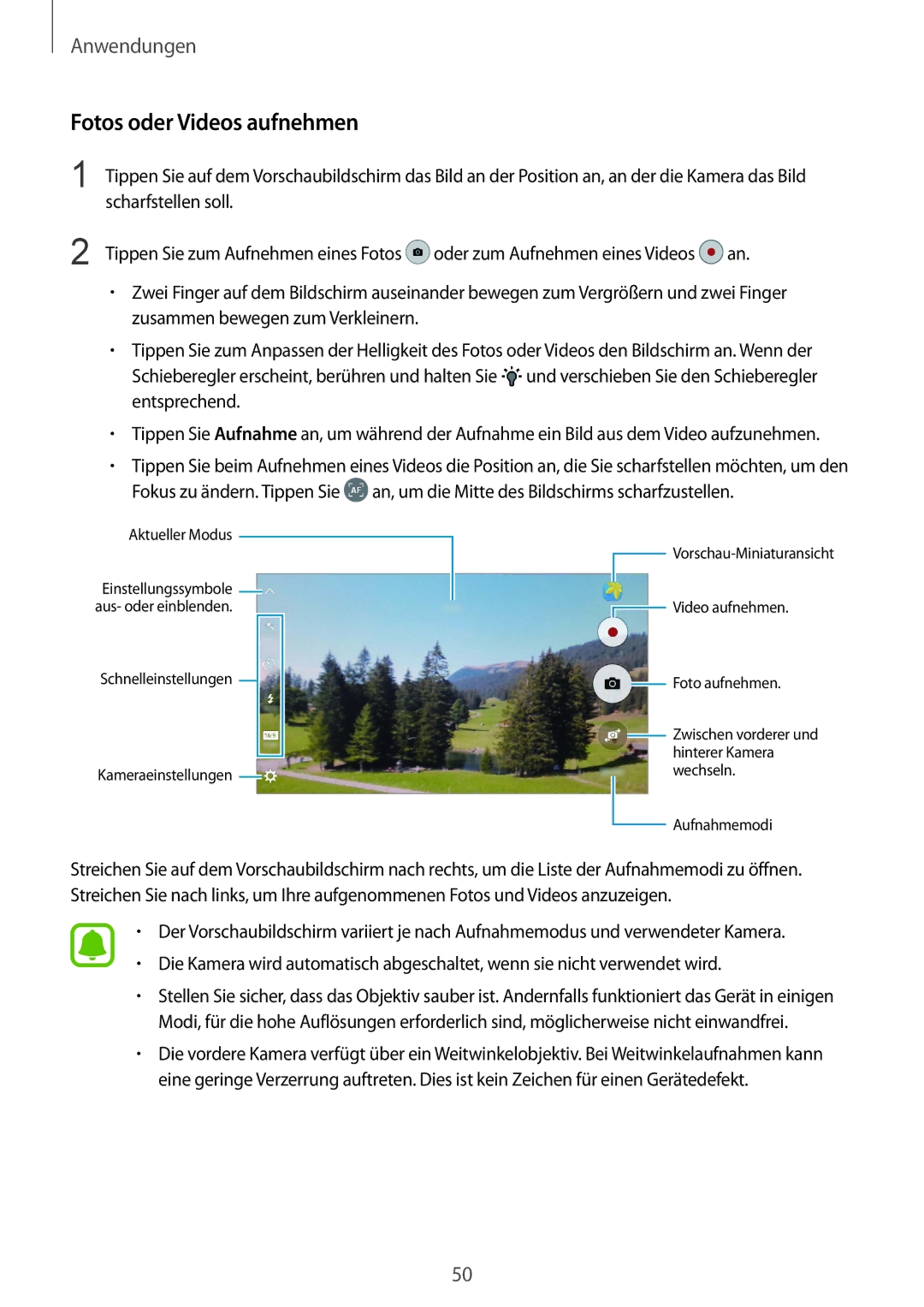 Samsung SM-A310FZDADBT, SM-A310FEDADBT, SM-A310FZKADBT, SM-A310FZWADBT manual Fotos oder Videos aufnehmen 