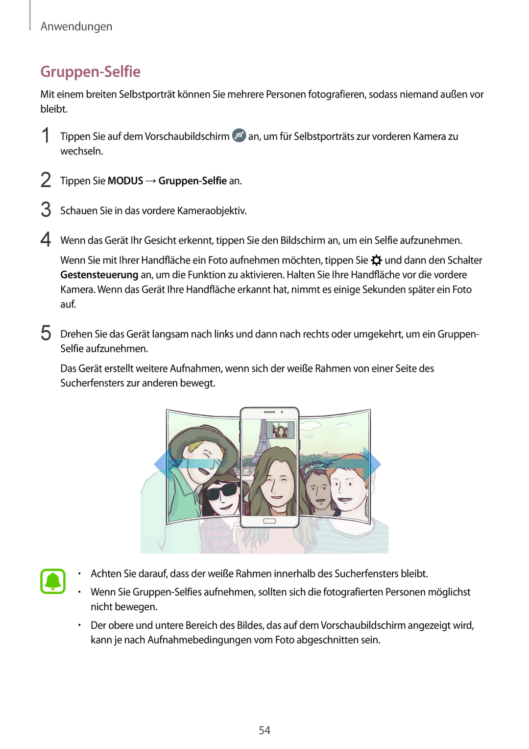 Samsung SM-A310FZDADBT, SM-A310FEDADBT, SM-A310FZKADBT, SM-A310FZWADBT manual Tippen Sie Modus →Gruppen-Selfie an 