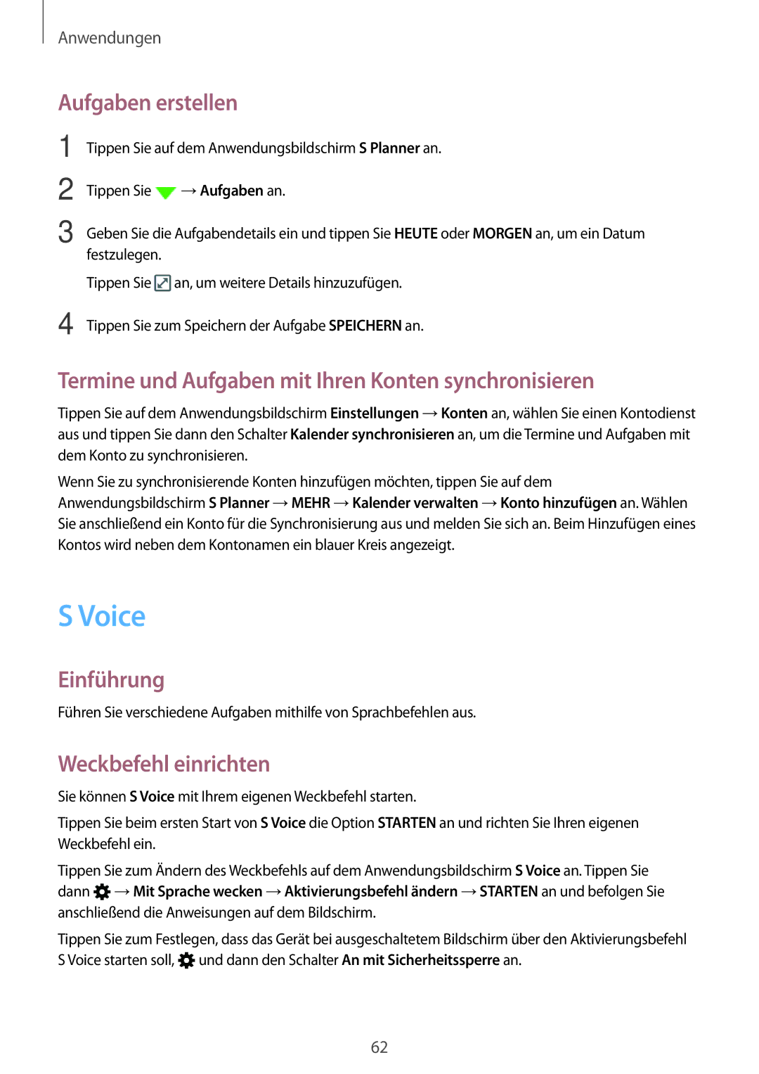 Samsung SM-A310FZDADBT, SM-A310FEDADBT Voice, Aufgaben erstellen, Termine und Aufgaben mit Ihren Konten synchronisieren 