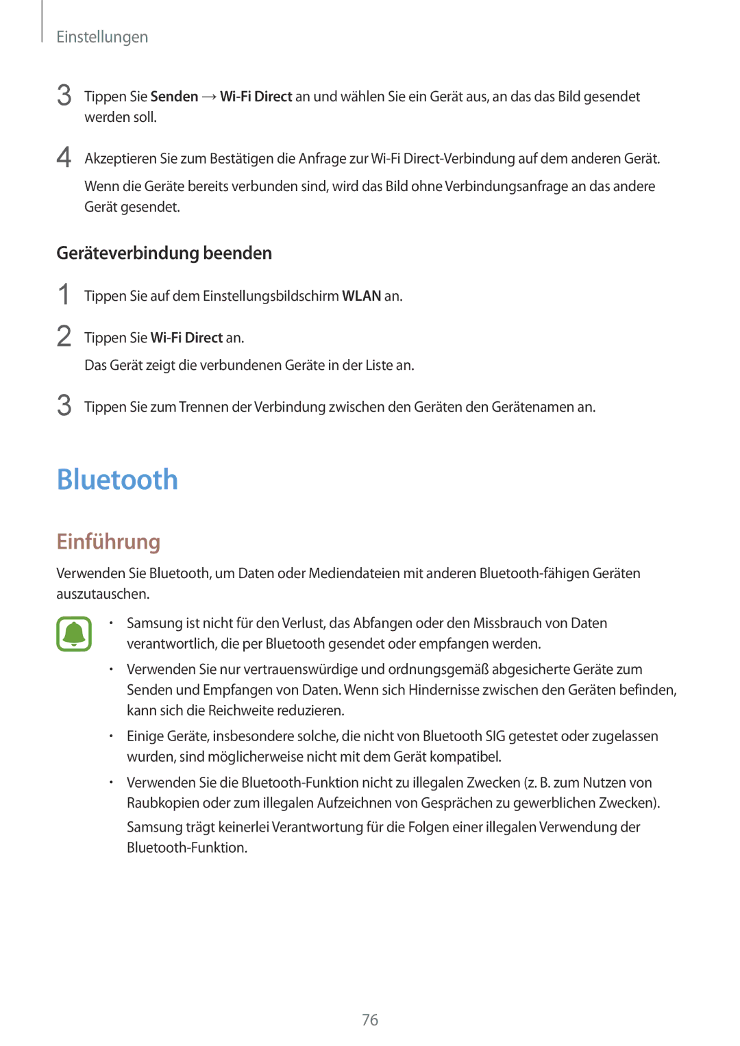 Samsung SM-A310FEDADBT, SM-A310FZKADBT, SM-A310FZDADBT, SM-A310FZWADBT manual Bluetooth, Geräteverbindung beenden 