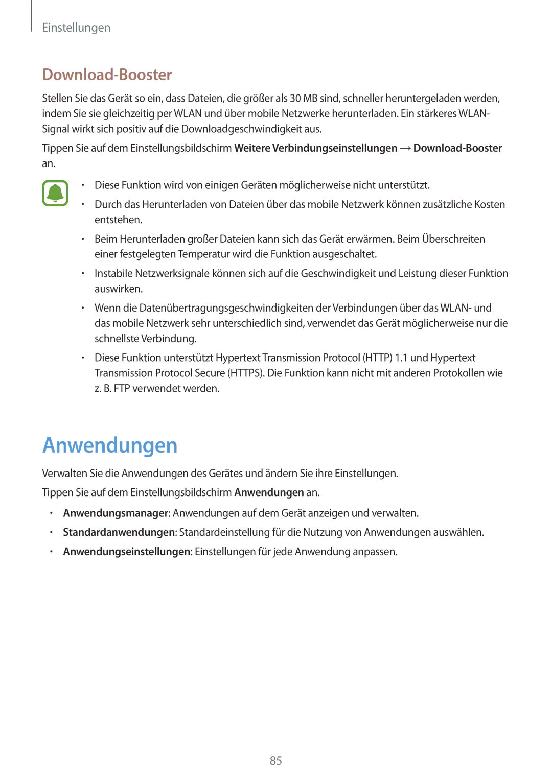 Samsung SM-A310FZKADBT, SM-A310FEDADBT, SM-A310FZDADBT, SM-A310FZWADBT manual Anwendungen, Download-Booster 