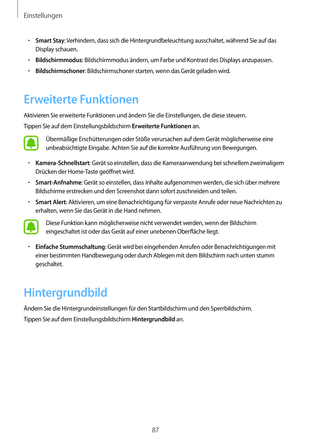 Samsung SM-A310FZWADBT, SM-A310FEDADBT, SM-A310FZKADBT, SM-A310FZDADBT manual Erweiterte Funktionen, Hintergrundbild 