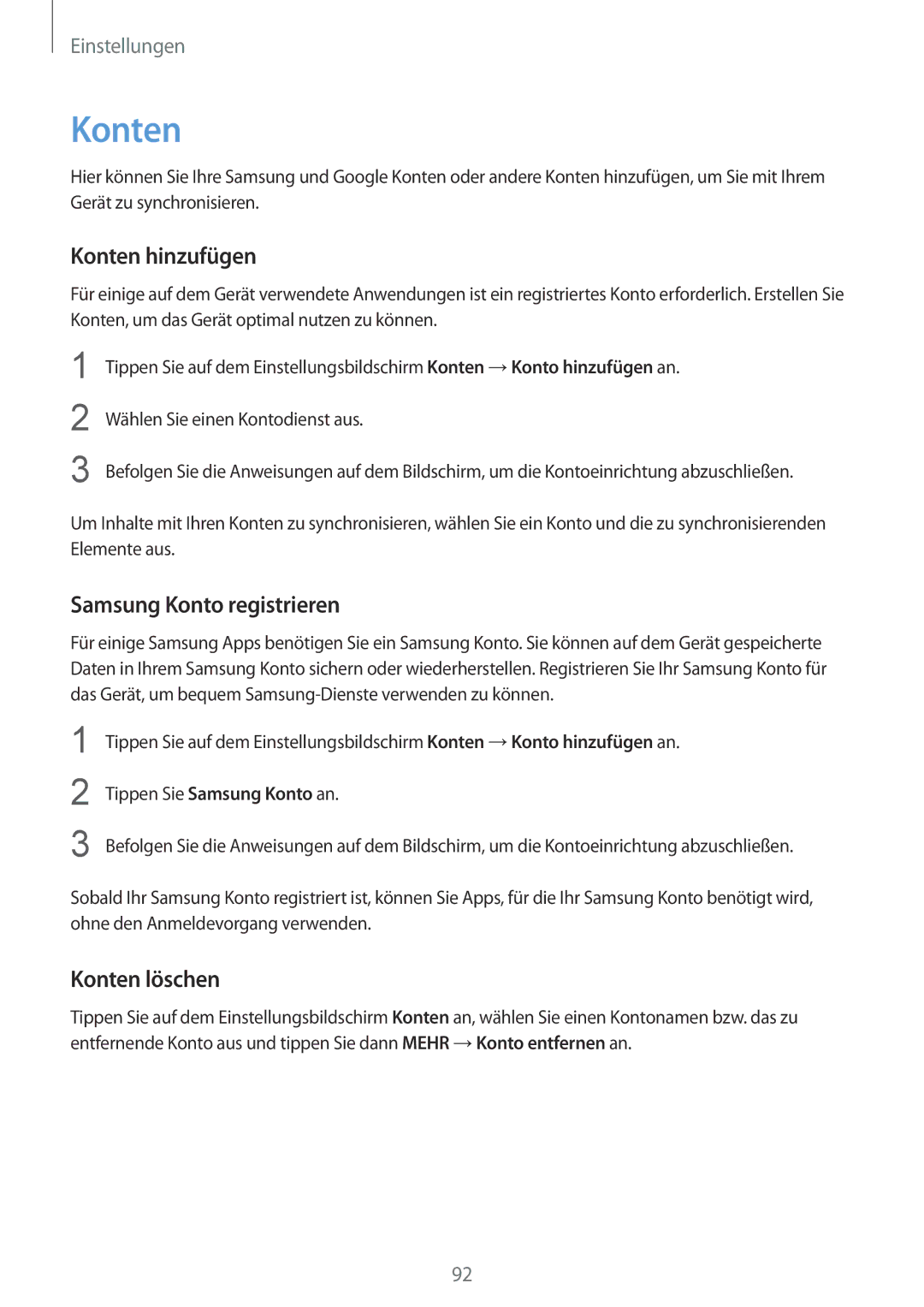 Samsung SM-A310FEDADBT, SM-A310FZKADBT, SM-A310FZDADBT Konten hinzufügen, Samsung Konto registrieren, Konten löschen 