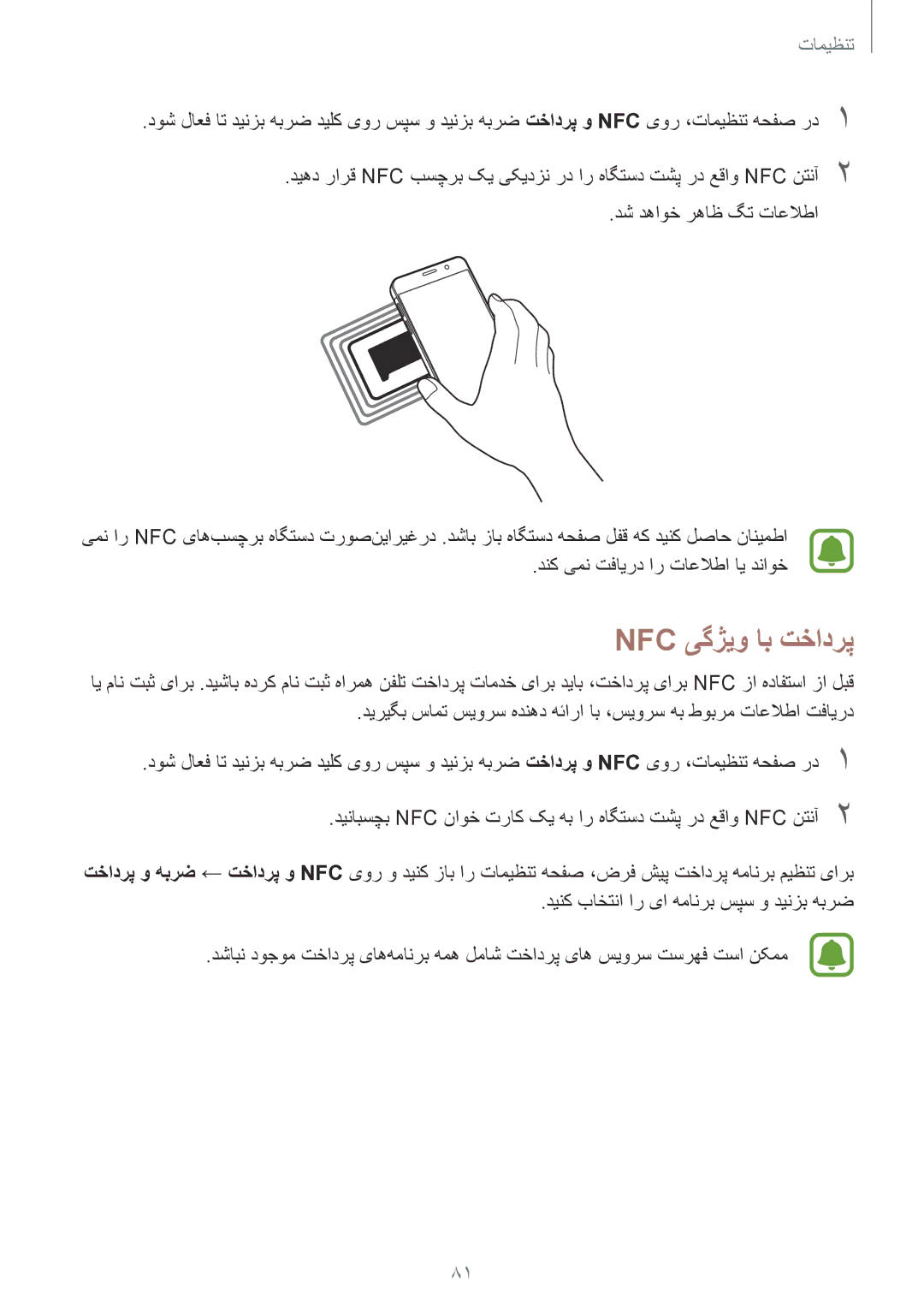 Samsung SM-A310FEDDKSA, SM-A310FZDDKSA, SM-A310FZKDKSA manual Nfc یگژیو اب تخادرپ 