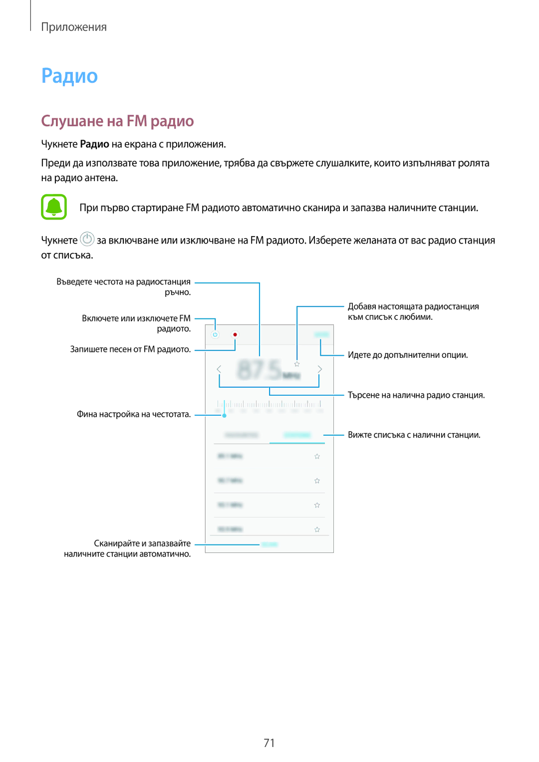 Samsung SM-A310FZDABGL manual Радио, Слушане на FM радио 