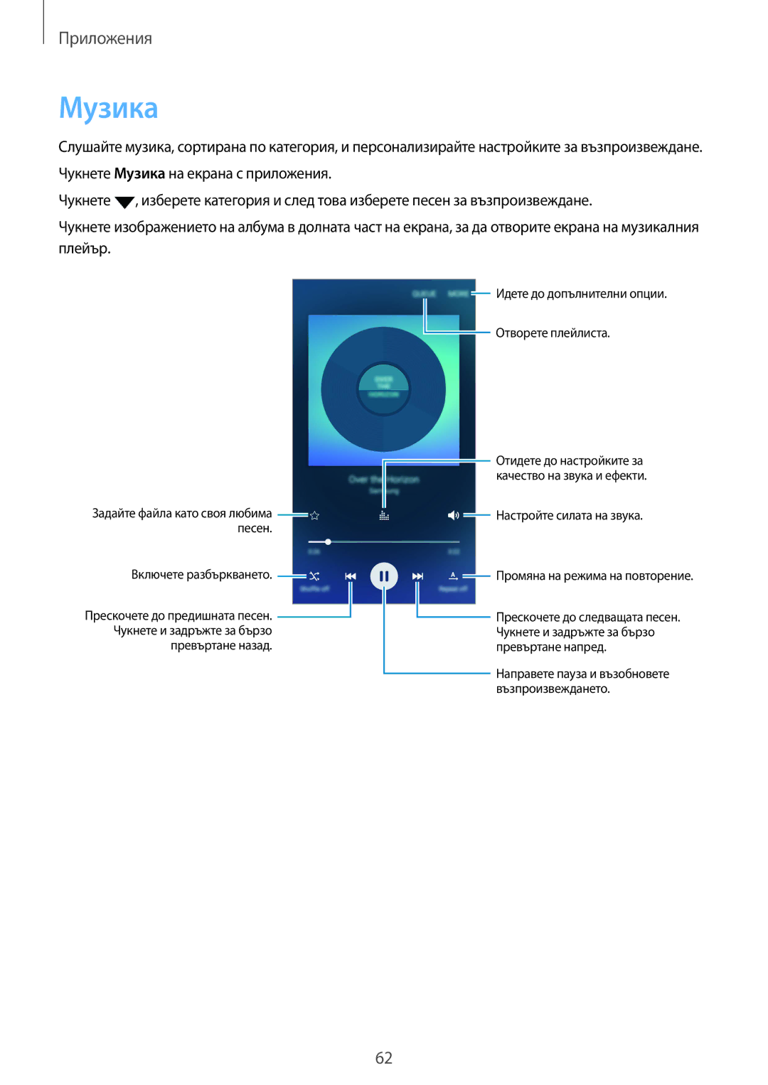 Samsung SM-A310FZDABGL manual Музика, Превъртане назад 