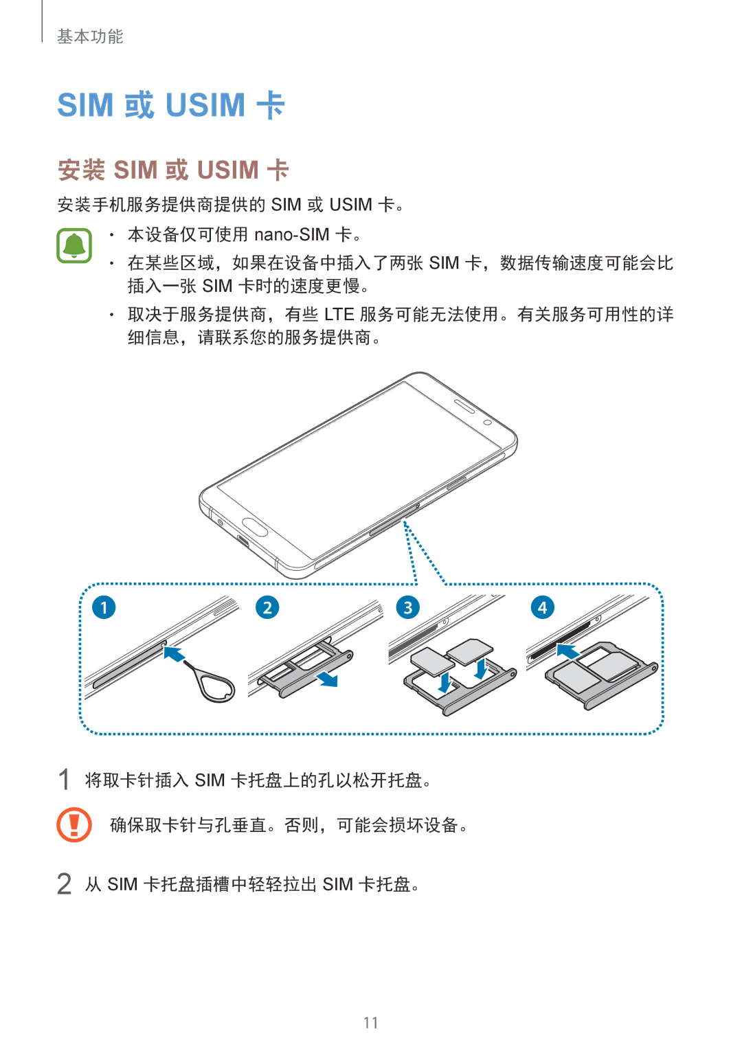 Samsung SM-A310FZKDXXV, SM-A310FZDDXXV, SM-A310FEDDXXV manual SIM 或 Usim 卡 