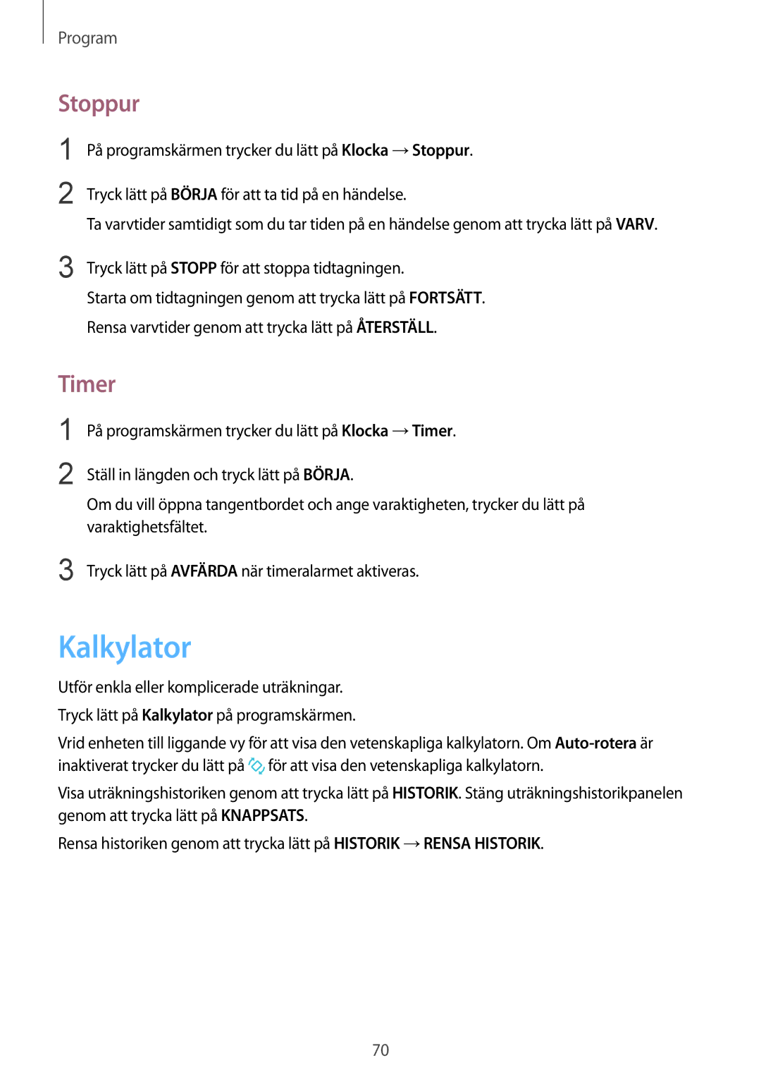 Samsung SM-A310FZWANEE, SM-A310FZKANEE, SM-A310FZDANEE manual Kalkylator, Stoppur, Timer 