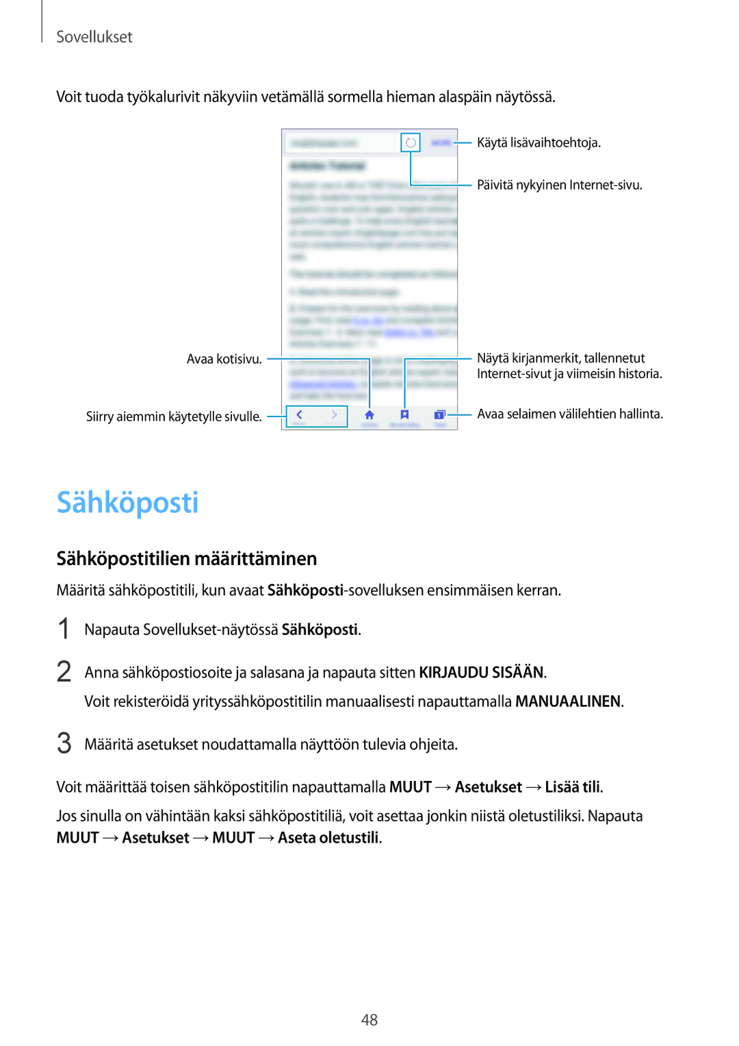 Samsung SM-A310FZKANEE, SM-A310FZWANEE, SM-A310FZDANEE manual Sähköpostitilien määrittäminen 