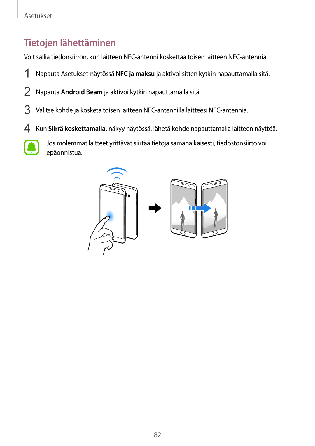 Samsung SM-A310FZWANEE, SM-A310FZKANEE, SM-A310FZDANEE manual Tietojen lähettäminen 