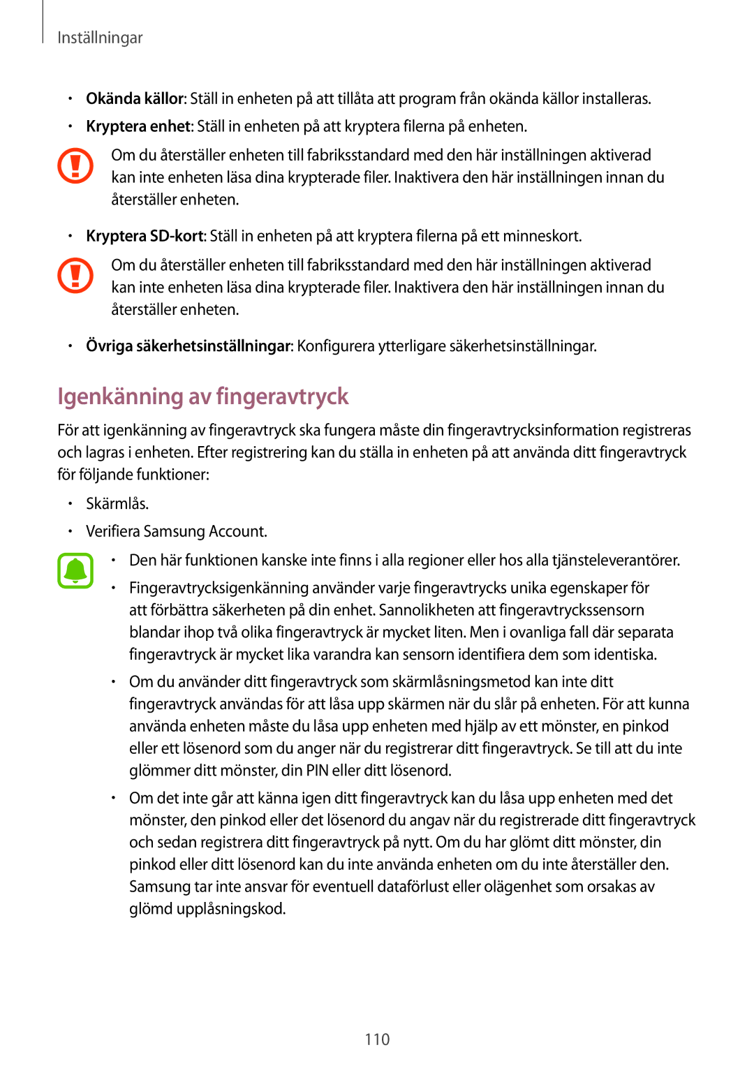 Samsung SM-A310FZDANEE, SM-A310FZKANEE, SM-A310FZWANEE manual Igenkänning av fingeravtryck 