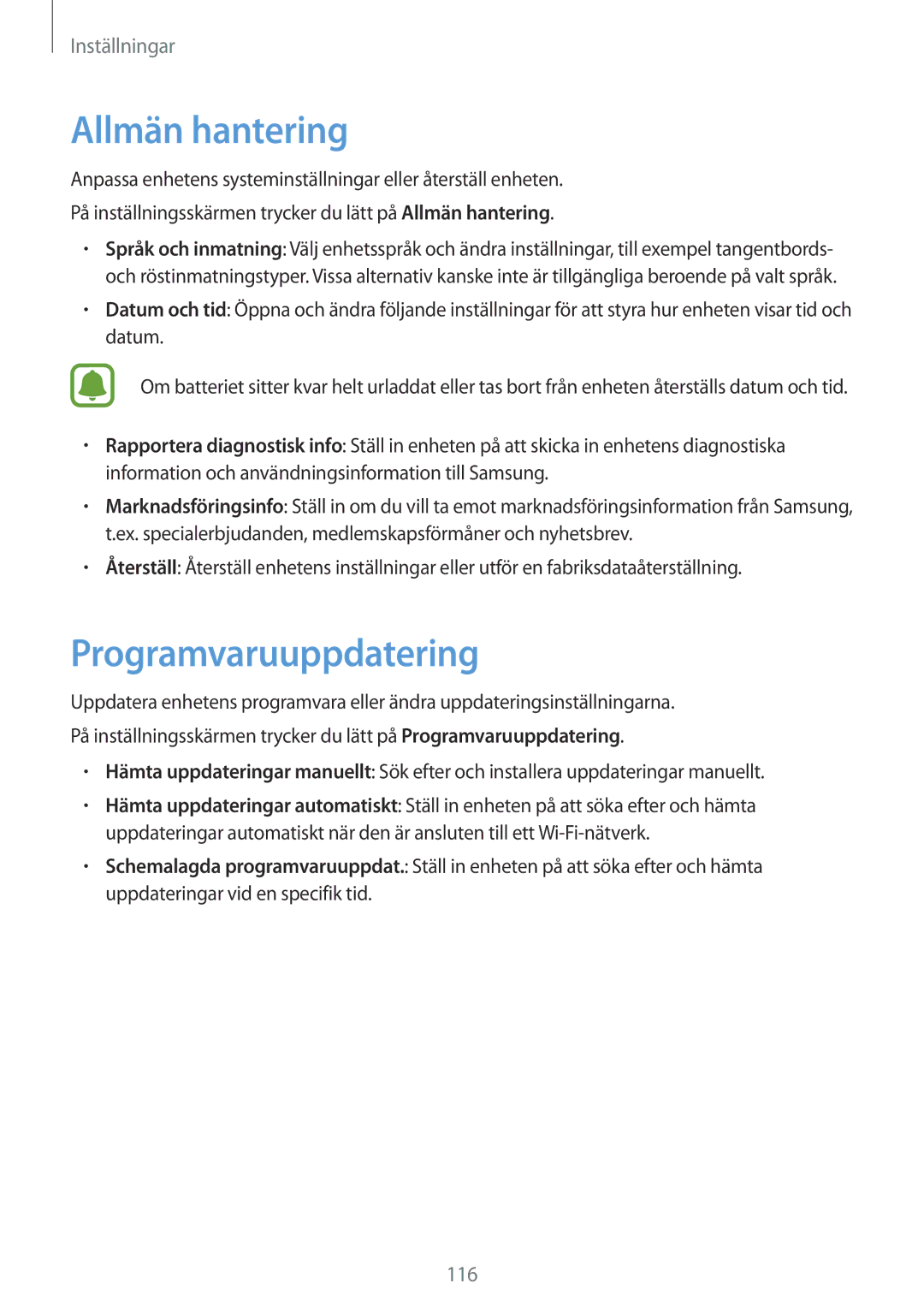 Samsung SM-A310FZDANEE, SM-A310FZKANEE, SM-A310FZWANEE manual Allmän hantering, Programvaruuppdatering 