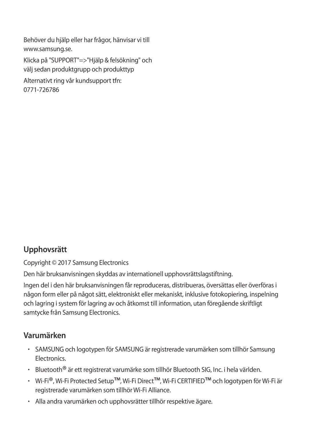 Samsung SM-A310FZWANEE, SM-A310FZKANEE, SM-A310FZDANEE manual Upphovsrätt, Varumärken 