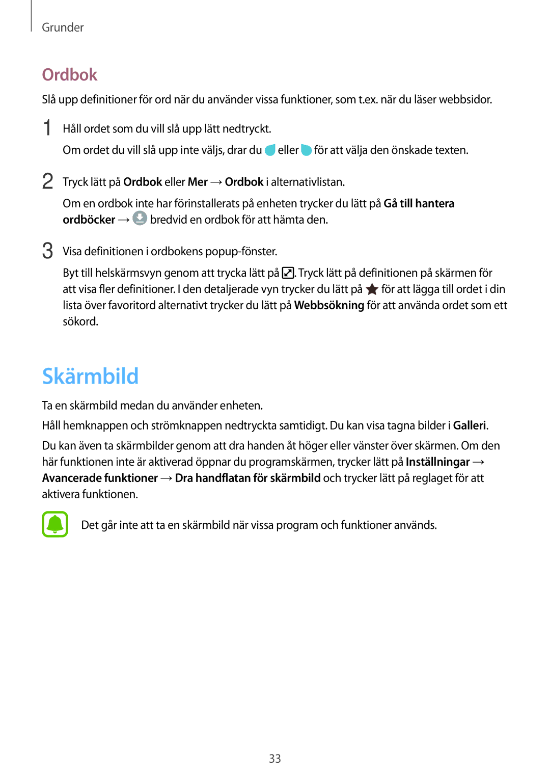 Samsung SM-A310FZKANEE, SM-A310FZWANEE, SM-A310FZDANEE manual Skärmbild, Ordbok 