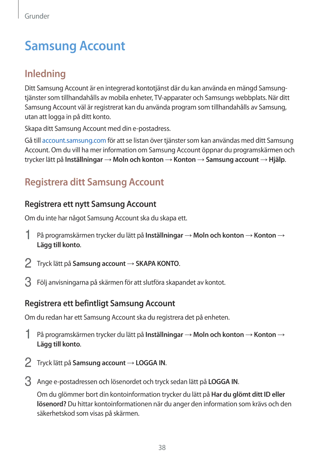 Samsung SM-A310FZDANEE, SM-A310FZKANEE manual Registrera ditt Samsung Account, Registrera ett nytt Samsung Account 