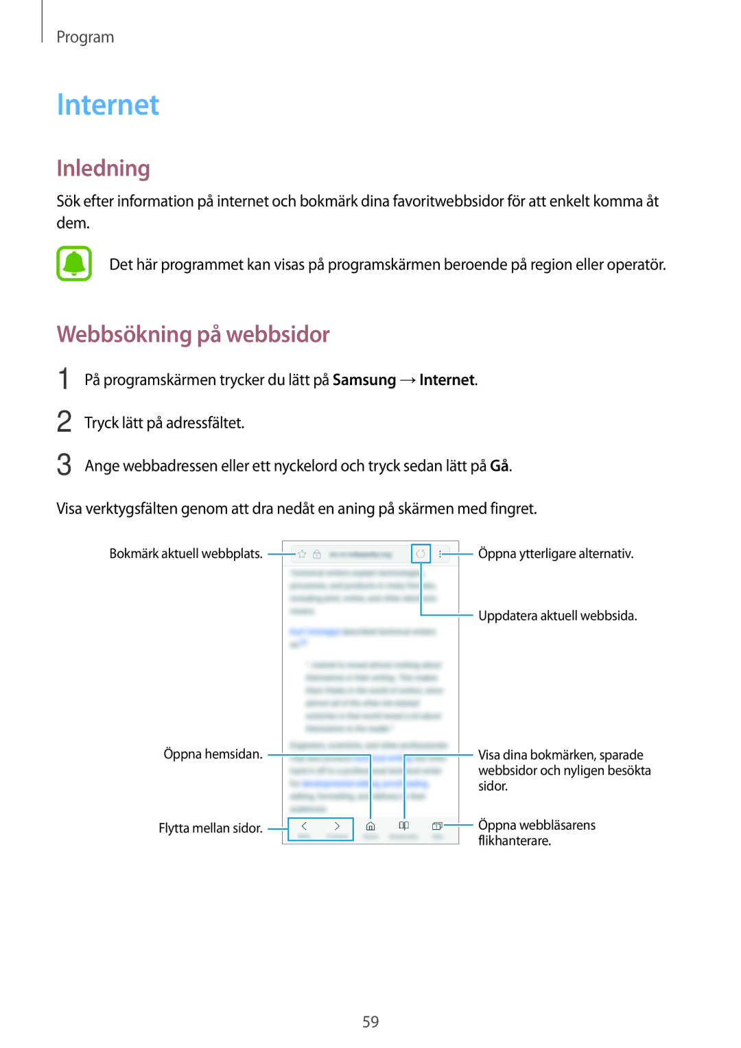 Samsung SM-A310FZDANEE, SM-A310FZKANEE, SM-A310FZWANEE manual Internet, Webbsökning på webbsidor 