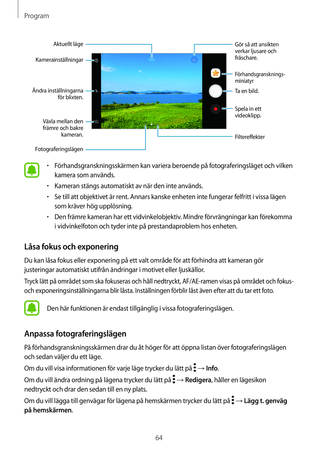 Samsung SM-A310FZWANEE, SM-A310FZKANEE, SM-A310FZDANEE manual Låsa fokus och exponering, Anpassa fotograferingslägen 