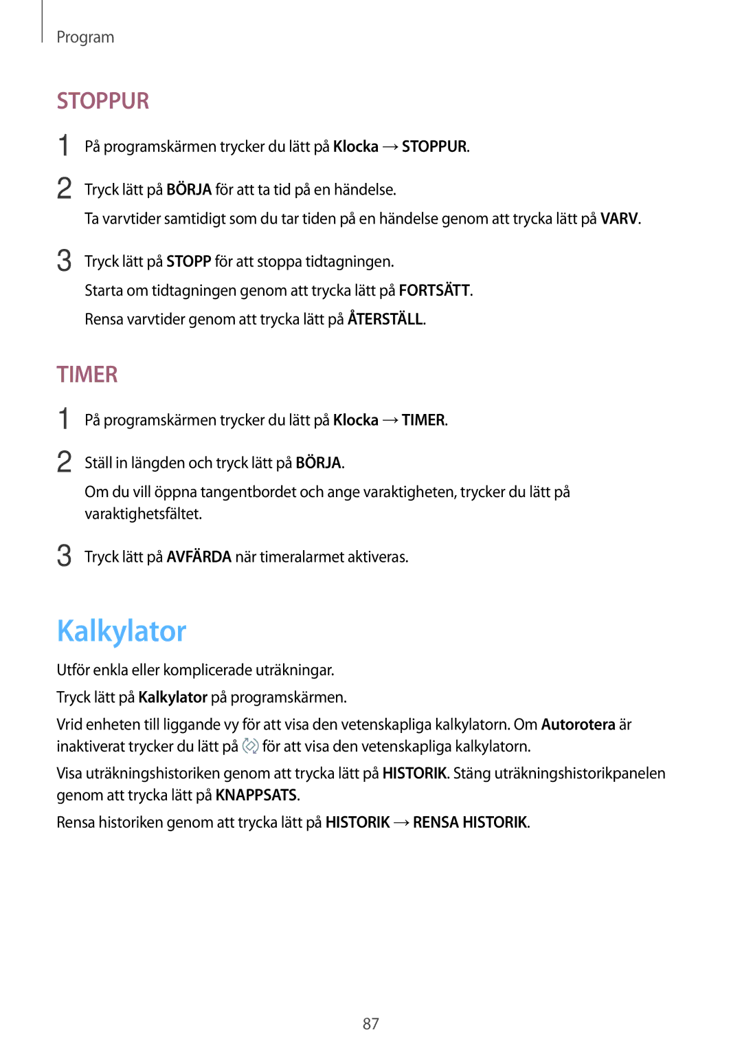 Samsung SM-A310FZKANEE, SM-A310FZWANEE, SM-A310FZDANEE manual Kalkylator, Stoppur 