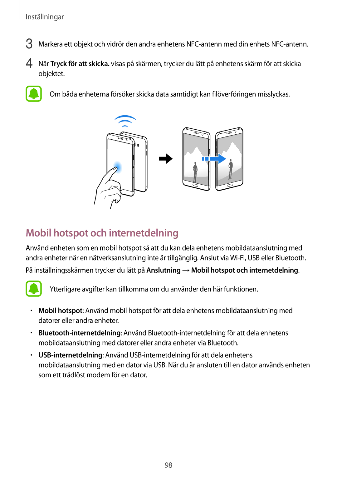 Samsung SM-A310FZDANEE, SM-A310FZKANEE, SM-A310FZWANEE manual Mobil hotspot och internetdelning 