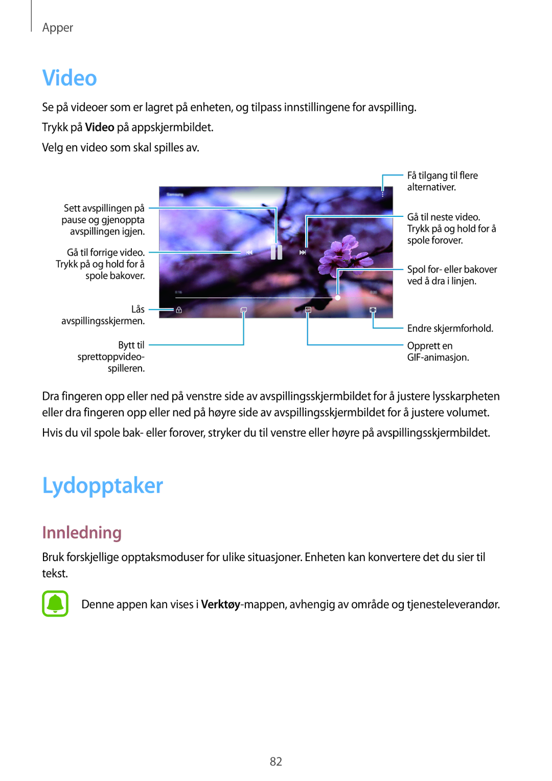 Samsung SM-A310FZWANEE, SM-A310FZKANEE, SM-A310FZDANEE manual Video, Lydopptaker 