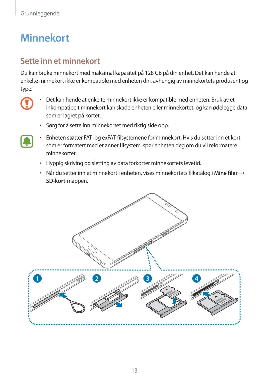 Samsung SM-A310FZWANEE, SM-A310FZKANEE, SM-A310FZDANEE manual Minnekort, Sette inn et minnekort 