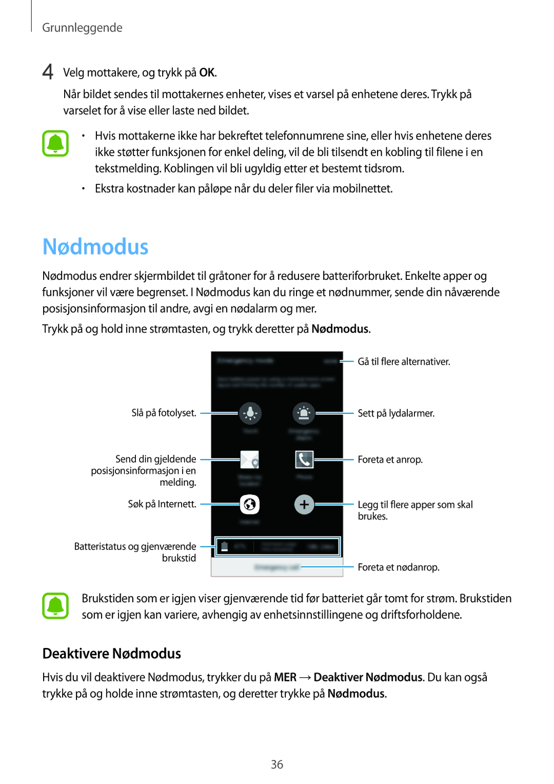 Samsung SM-A310FZKANEE, SM-A310FZWANEE, SM-A310FZDANEE manual Deaktivere Nødmodus 