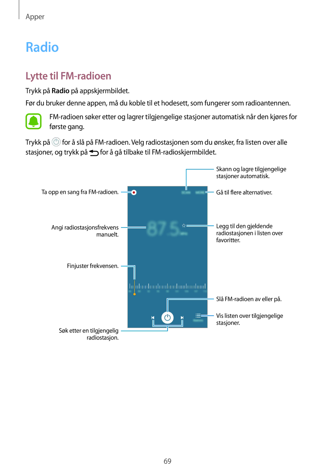 Samsung SM-A310FZKANEE, SM-A310FZWANEE, SM-A310FZDANEE manual Radio, Lytte til FM-radioen 