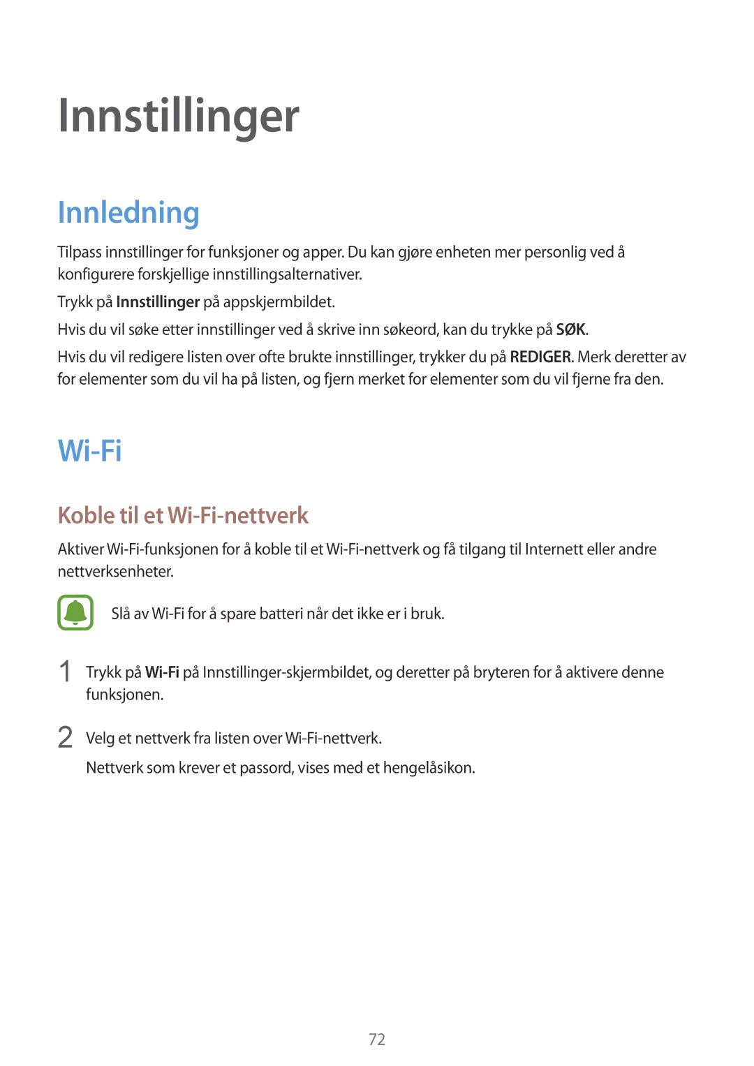 Samsung SM-A310FZKANEE, SM-A310FZWANEE, SM-A310FZDANEE manual Innledning, Koble til et Wi-Fi-nettverk 