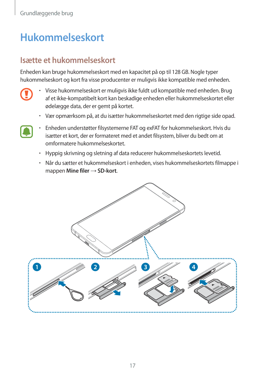 Samsung SM-A310FZDANEE, SM-A310FZKANEE, SM-A310FZWANEE manual Hukommelseskort, Isætte et hukommelseskort 