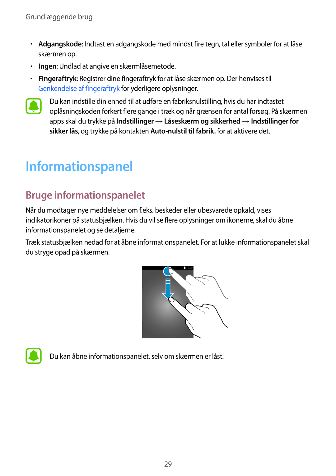 Samsung SM-A310FZDANEE, SM-A310FZKANEE, SM-A310FZWANEE manual Informationspanel, Bruge informationspanelet 