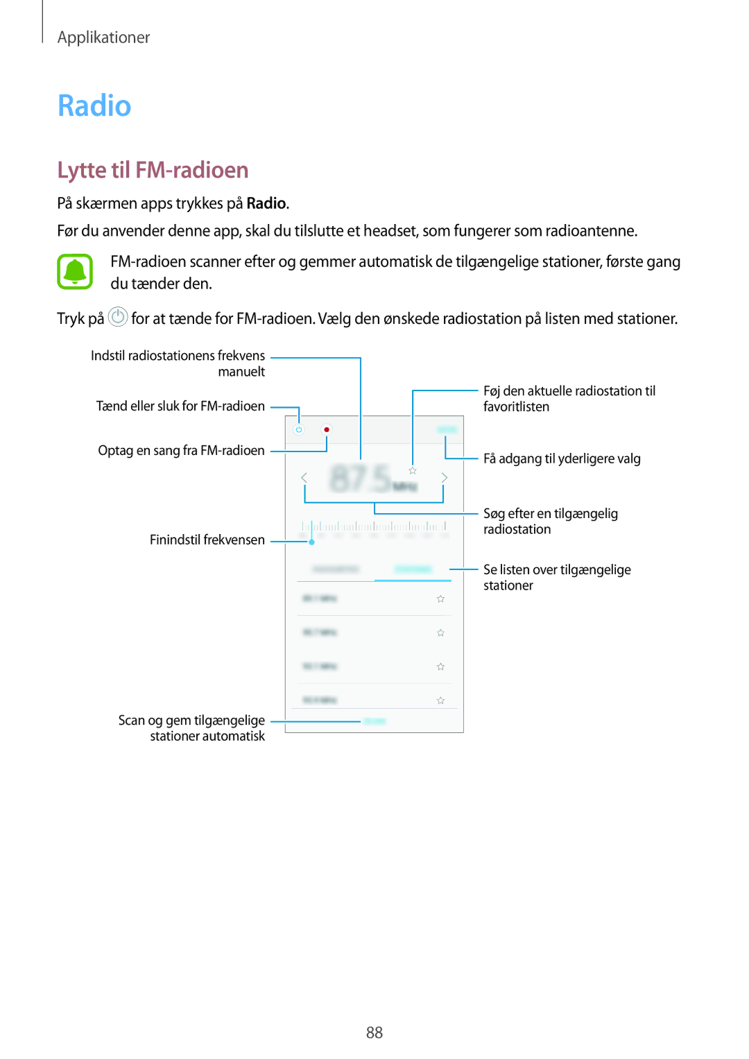 Samsung SM-A310FZWANEE, SM-A310FZKANEE, SM-A310FZDANEE manual Radio, Lytte til FM-radioen 