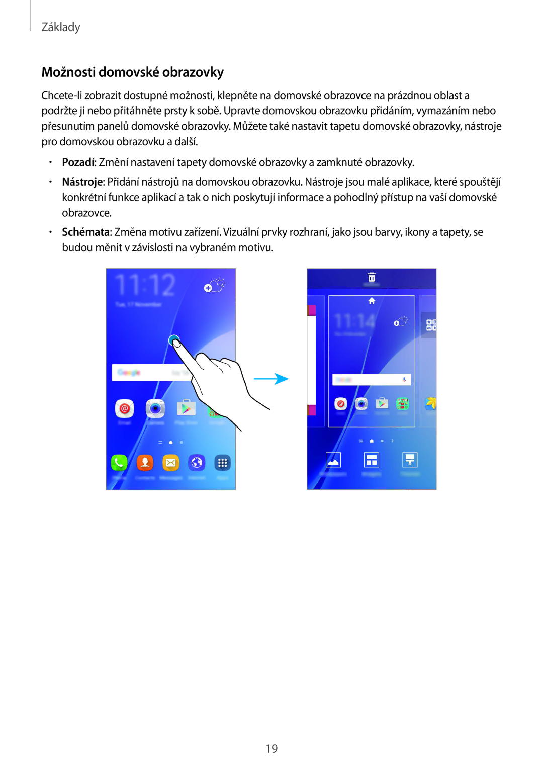 Samsung SM-A310FZKAO2C manual Možnosti domovské obrazovky 