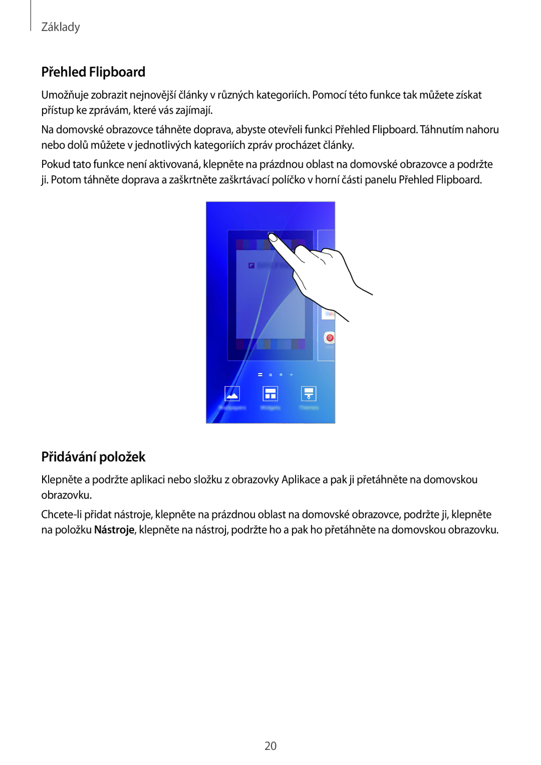 Samsung SM-A310FZKAO2C manual Přehled Flipboard, Přidávání položek 